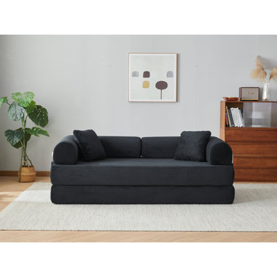 Canapé à compression de 78,8 po, canapé-lit convertible au sol avec accoudoirs avec dossier coussiné, canapé-lit futon confortable, causeuse modulaire désossée, tissu en velours côtelé, pour le salon, la chambre à coucher, noir