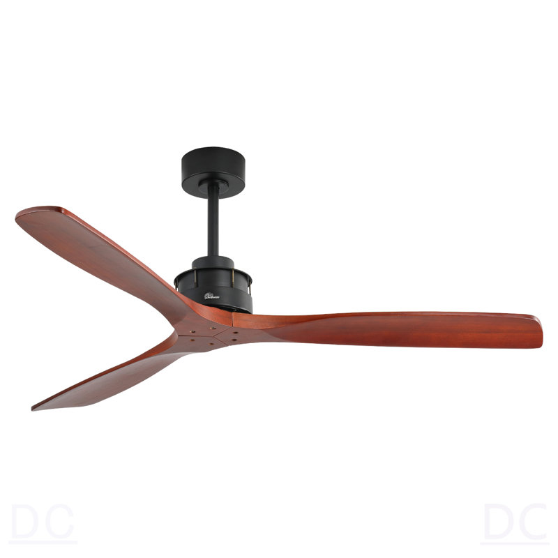 Élégant ventilateur de plafond de 60 pouces avec télécommande, 3 pales en bois massif d'acajou, convenant à une utilisation intérieure et extérieure