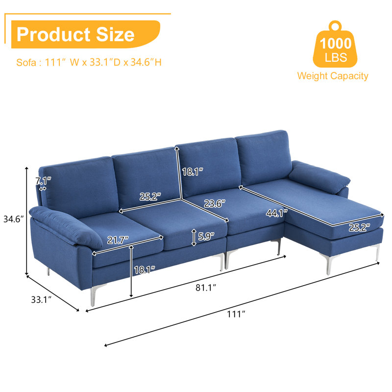 Canapé modulaire en L, 100 % lin bleu