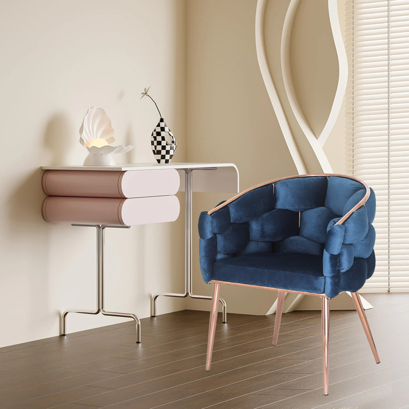 Chaise de salle à manger rembourrée en velours tissé, Bleu marine