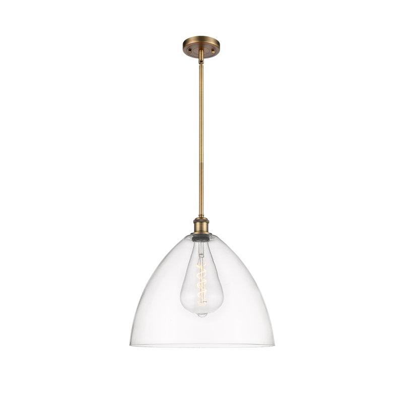 Luminaire suspendu en forme de globe à 1 lumière Allysha, Transparent, H 49,75 po x l 16 po x P 16 po, Laiton brossé