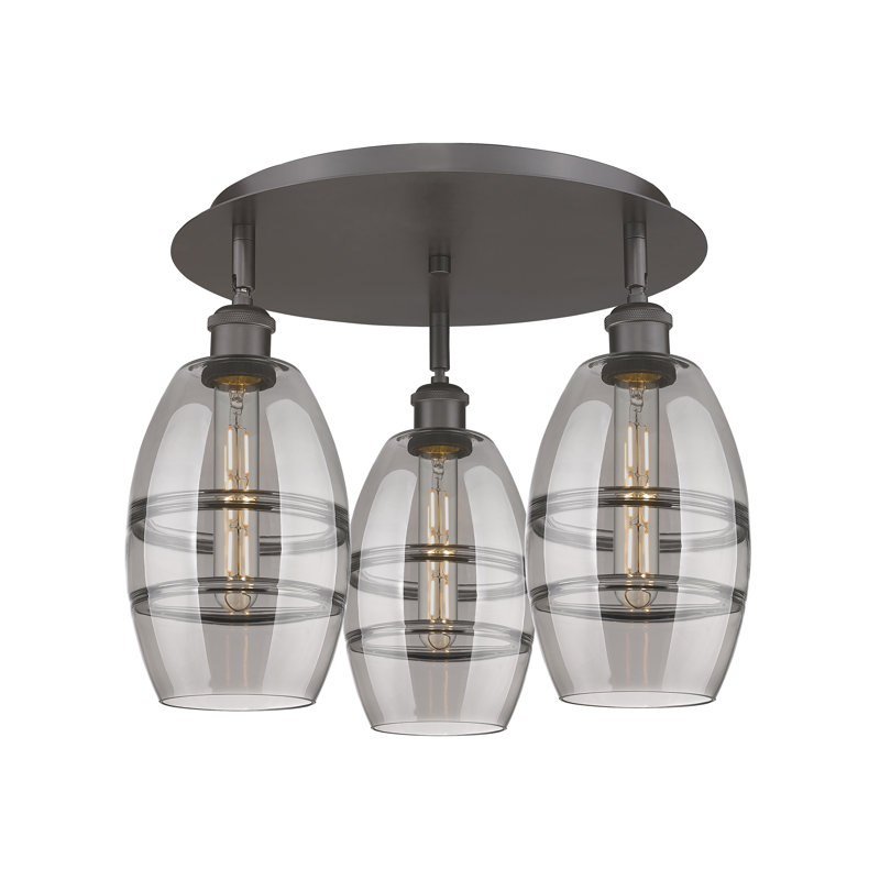 Plafonnier encastré Dundrod, Bronze huilé, H 9,13 po x l 17,63 po x P 17,63 po, Gris fumée clair