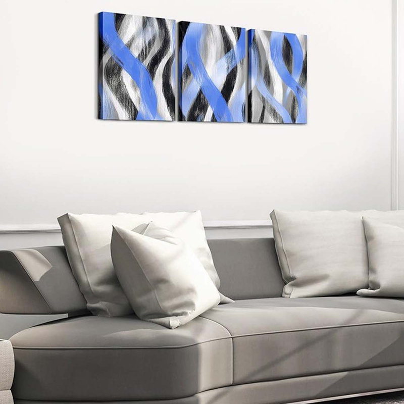 3 Piece Wrapped Canvas Print, Blue