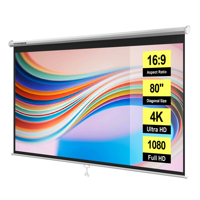Écran de projecteur manuel monté au plafond, 100 po en diagonale (58 po x 91 po), White