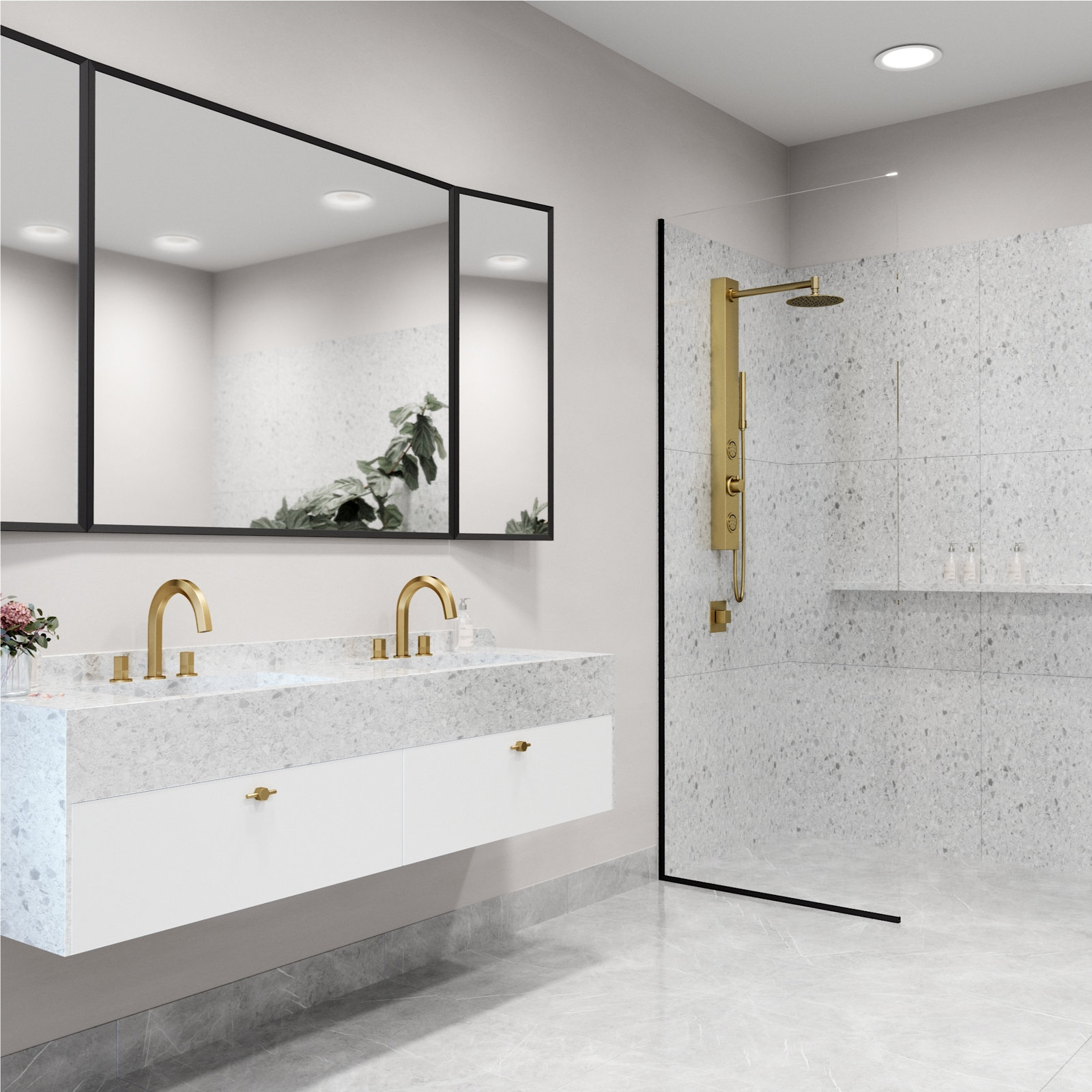 Gardenia 2-Jet Shower System with Hand Wand, Matte Gold