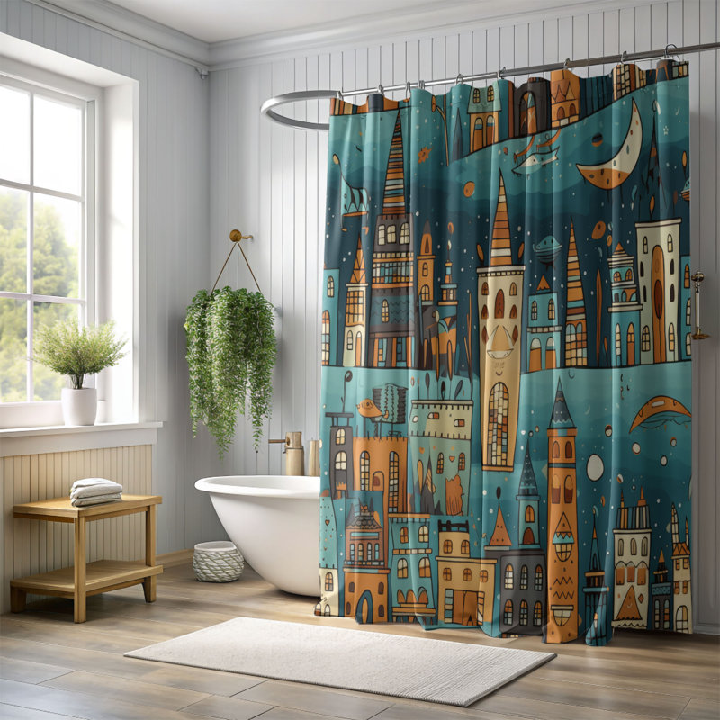Rideau de douche Gleeful City - Premium, H 74 po x l 71 po