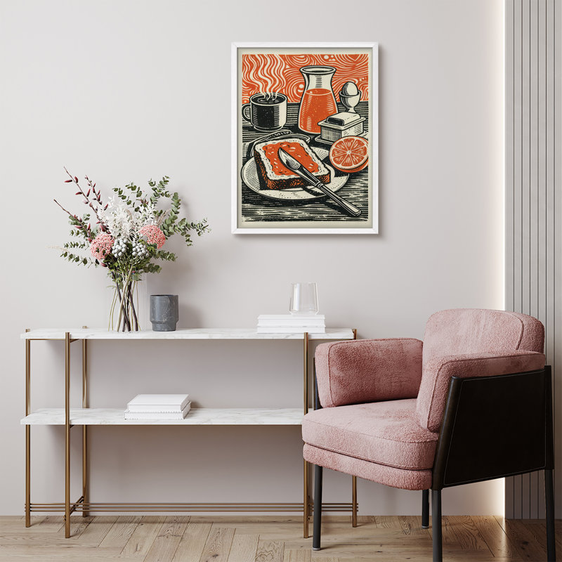 Retro Breakfast Still Life Framed Wall Art Prints - Coffee Toast Kitchen Dining Room, H 10 po x l 8 po, Blanc