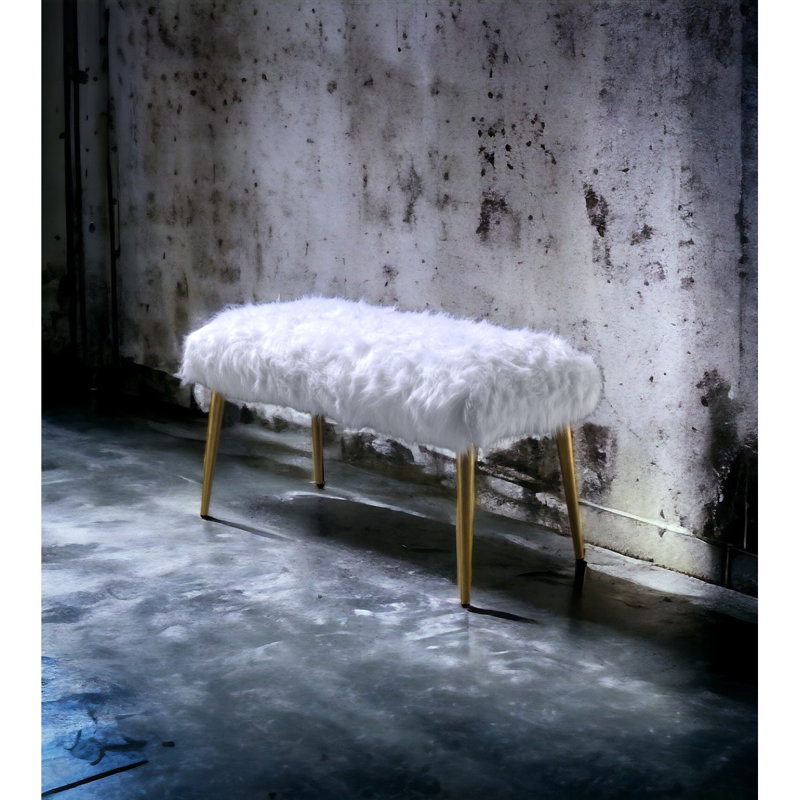Banc Bagley II en fausse fourrure blanche et finition dorée