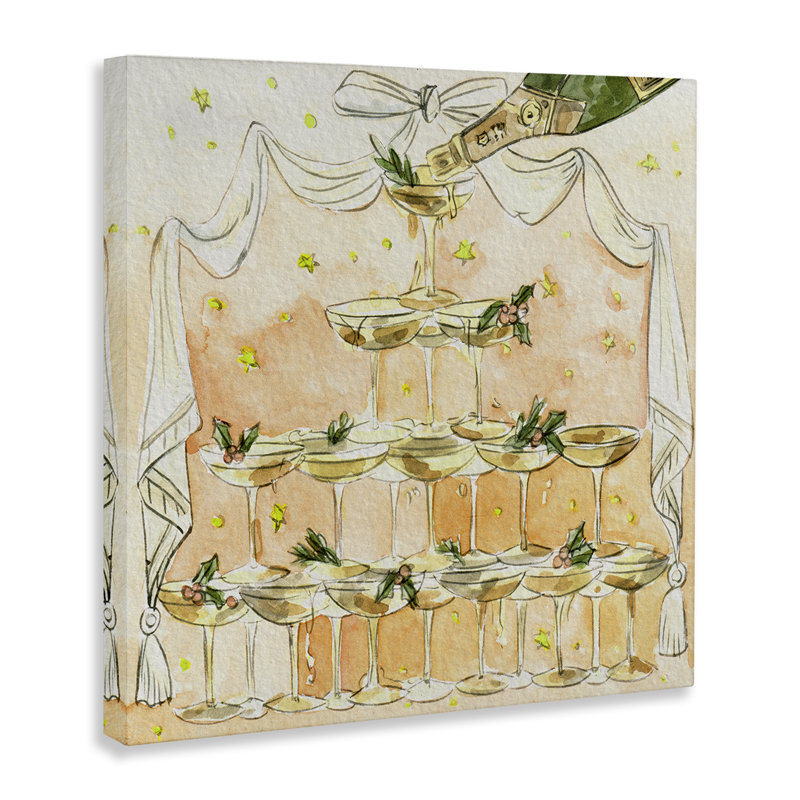 «Winter Champagne Cocktail Tower», art mural par Melissa Wang, H 17 po x l 17 po
