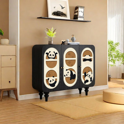 Buffet moderne en bois massif à motif de panda