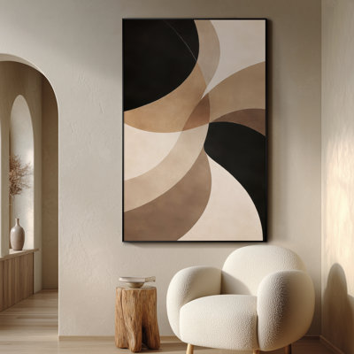 Modern Brown Beige Geometric Abstract Wall Art for Living Room or Bedroom - "Frame Assembly Required (Unfinished Frame)"