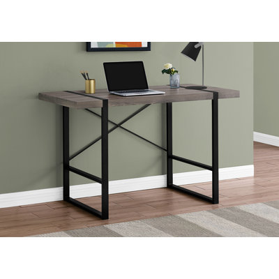 48" Contemporary Brown Laminate And Black Metal Computer Desk For Home Office | Gift Idea
