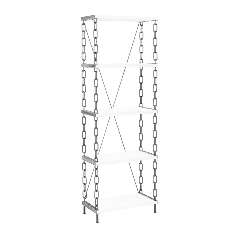 Bibliothèque industrielle noire / blanche avec 5 tablettes blanches pour l'espace de vie chic