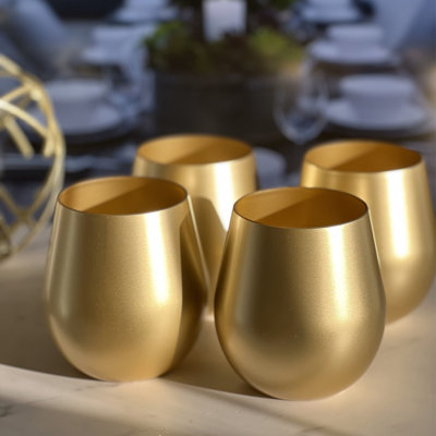 Ensemble de 4 verres à vin en plastique de couleur or métallique (18 oz), ensemble de verres à vin en acrylique sans BPA, verres à vin rouges incassables, verres à vin blancs