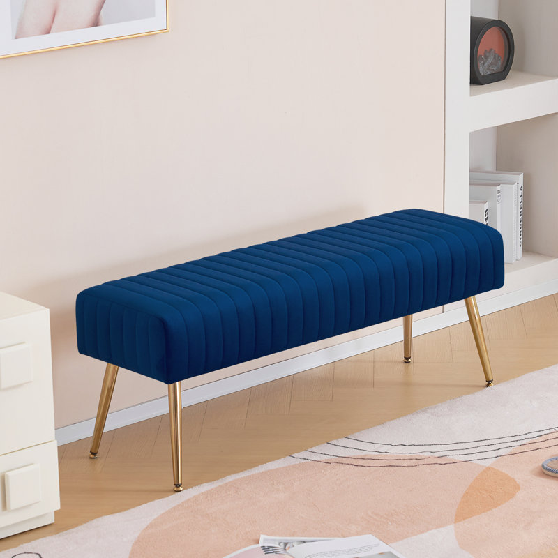 Rodjanae Velvet with Upholstery Bench, Dark Blue