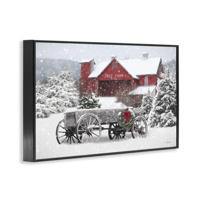 Winter Wagon & Barn Framed Giclee Art by Lori Deiter