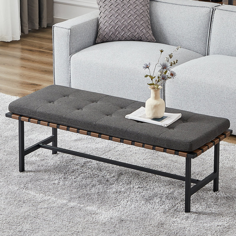 Armita Leather Weave Bench, 17.9" H x 48.8" W x 18.9" D, Dark Gray