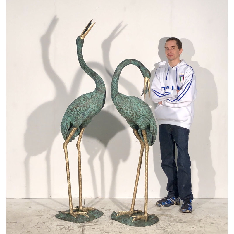 Crane Bronze Garden Statue