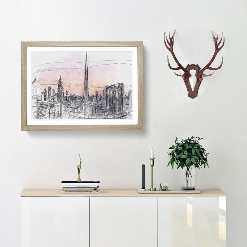 Dubai Skyline in Abstract - Picture Frame Graphic Art Print, Oak Framed, 27cm H x 36cm W x 2cm D