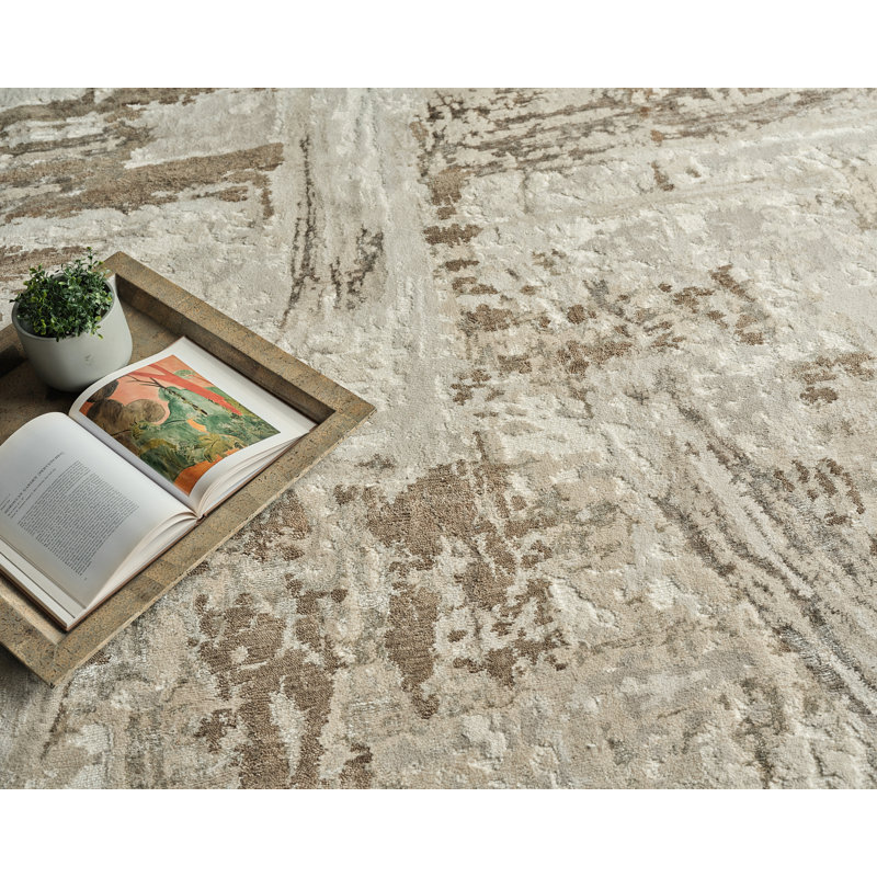 Luxury Laureno Hand Knotted Abstract Area Rug in Ivory/Beige, Rectangle 8' x 10'