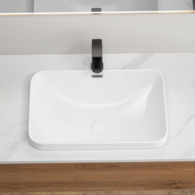 Ceramic Undermount Bathroom Sink 22.05" X 15.36" X 6.7" - White Porcelain Vessel Basin, Seamless Design For Vanity Countertop