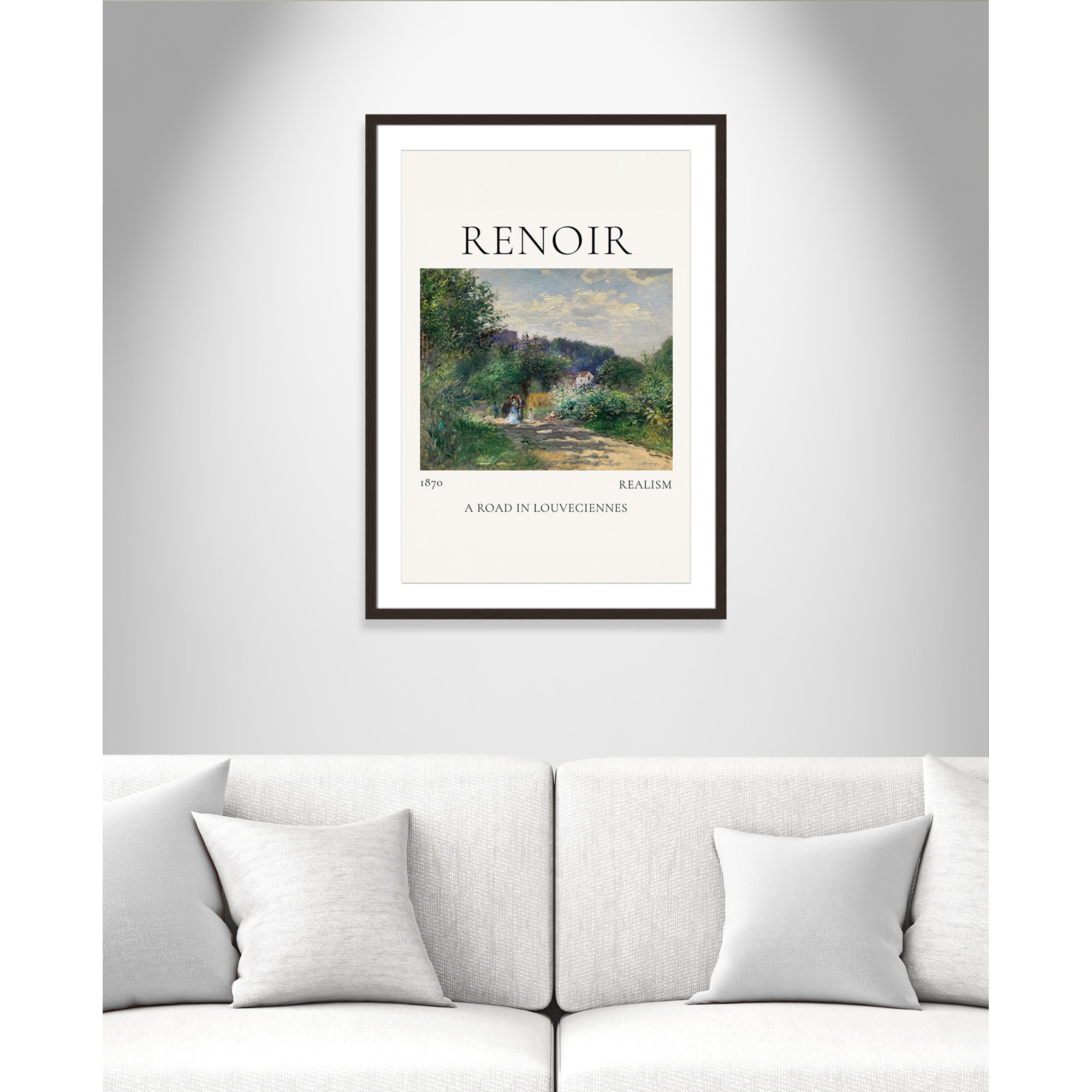 Old Masters Collection " A Road In Louveciennes " by Auguste Renoir, Walnut Single Picture Frame, 35.5" H x 25.5" W x 1.25" D