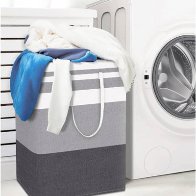 Paquet de 2 grands paniers à linge 75L x 2 - Panier à linge autoportant pliable et imperméable - Poignées renforcées pour la salle de lavage Chambre à coucher du dortoir College (gris)