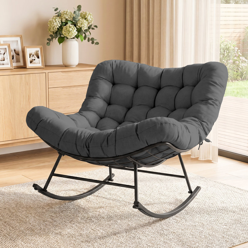  Chaise berçante extérieure surdimensionnée en forme d'œuf, chaise berçante de 39 po de largeur avec coussin épais de 6,8 po, structure en acier robuste pour balcon de véranda