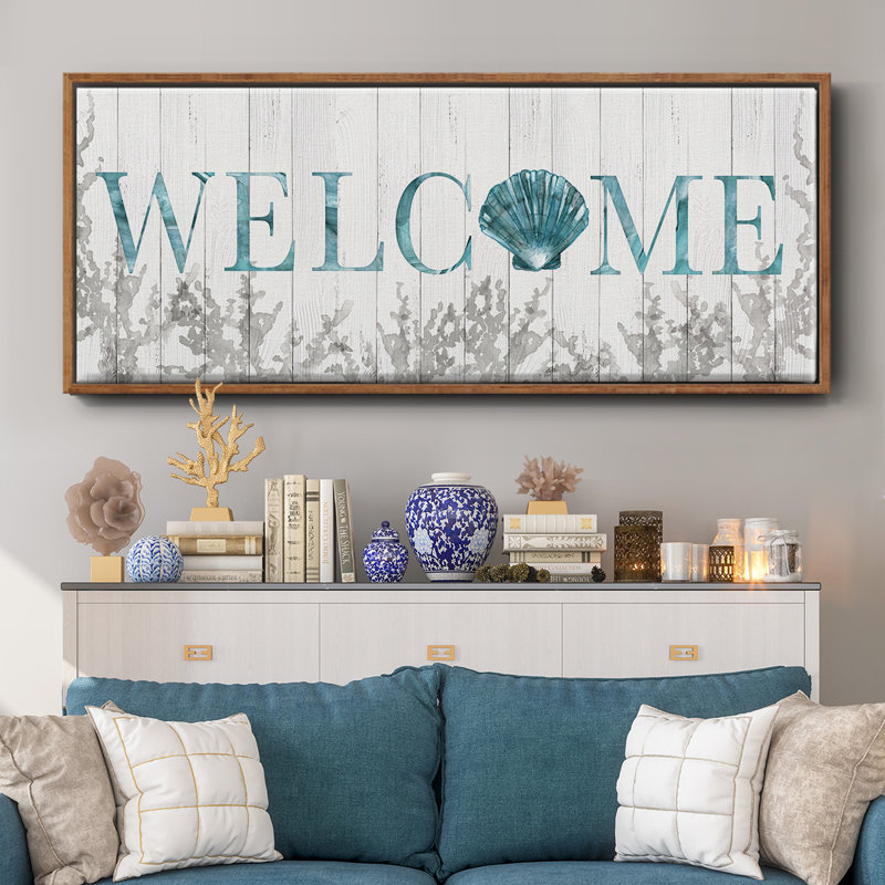 Welcome Shell- Framed Canvas, 20" H x 50" W