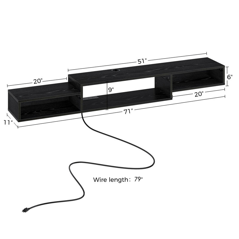 Meuble télé flottant pour téléviseur de 60 po ou moins Coombes, Noir, L 71 po