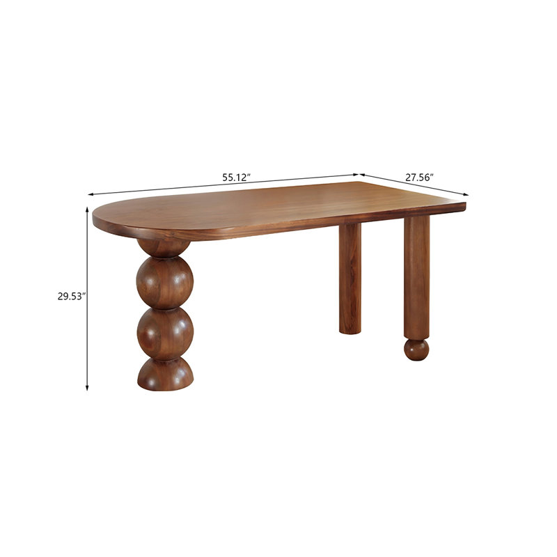 Table de salle à manger en bois de noyer massif et brun, H 29,53 po x L 55,12 po x l 27,56 po