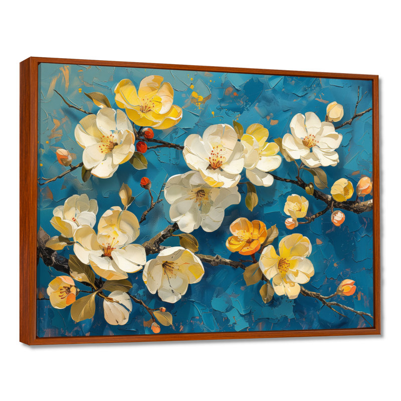  «Blue and White Apple Blossom Blooming Paradise - Impression d'art mural fleur de pommier, H 24 po x l 32 po x P 1 po