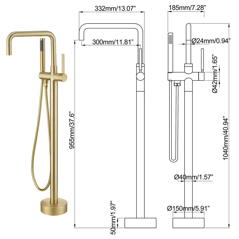 Robinet de baignoire monocommande à fixation au sol avec douche à main
