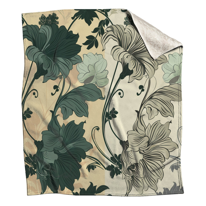 Jeté Floral, L 68 po x H 80 po, Motif floral vert