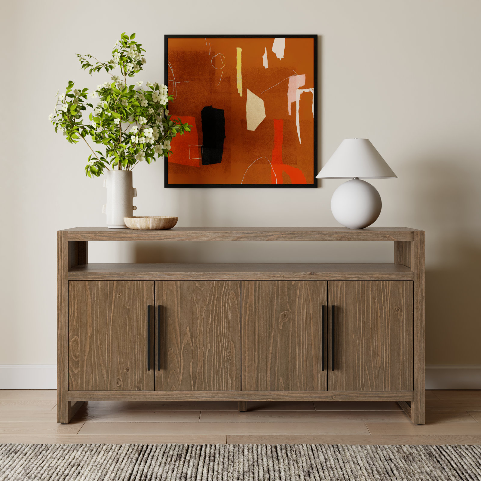 Modica 65'' Pine Solid Wood Sideboard, Honey Brown
