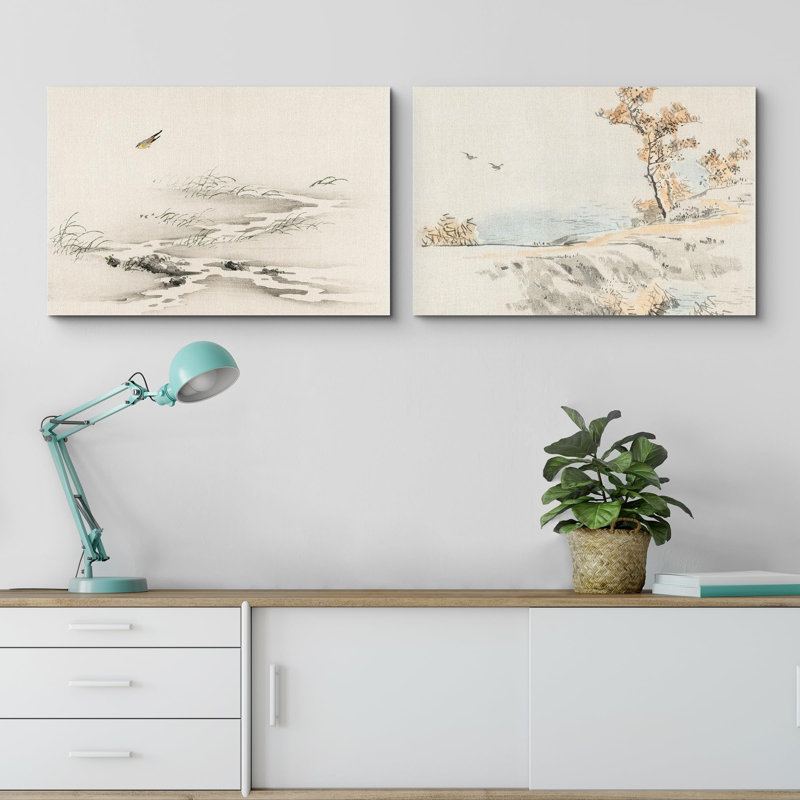 "Peinture à l'encre de paysage chinois", 2 pièces, H 16 po x l 24 po, Toile tendue