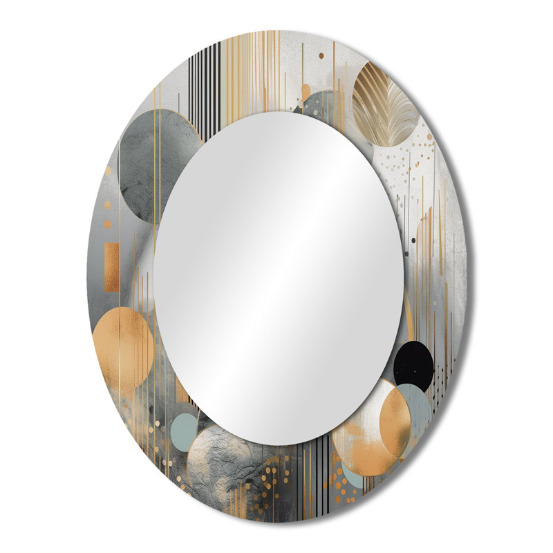 Abstract Shapes And Lines II - Modern Oval Wall Mirror, 43" x 33"