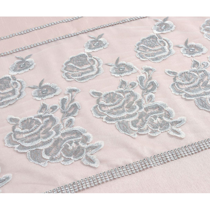  Amara Embroidered Silver Bed Runner 50x200cm, Pink
