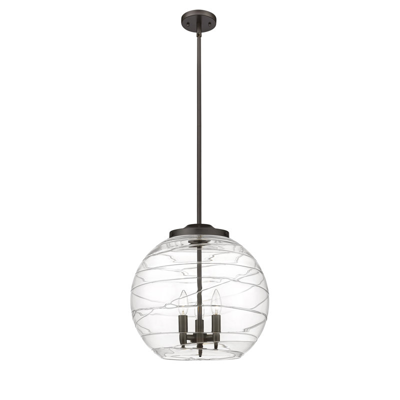 Luminaire suspendu 3 lumières Christly, H 17,13 po x l 15,75 po x P 15,75 po, Brun foncé, Transparent