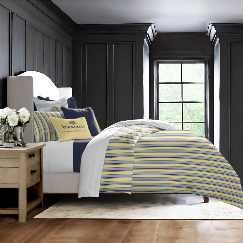 Gino Stripe Cotton Reversible Coverlet Set, Cal.King Coverlet/Bedspread + 2 King Shams