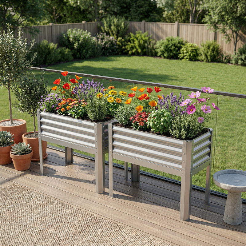 Lit de jardin surélevé avec pieds, pot de fleurs surélevé en métal galvanisé pour légumes et fleurs, Argent argent