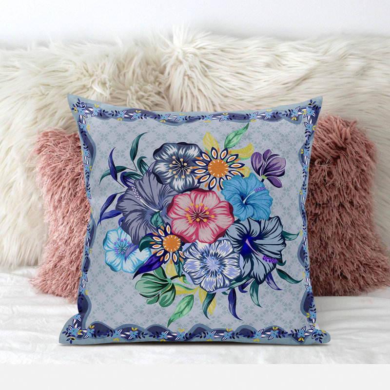 Coussin 18 x 18, Bleu / rose / gris