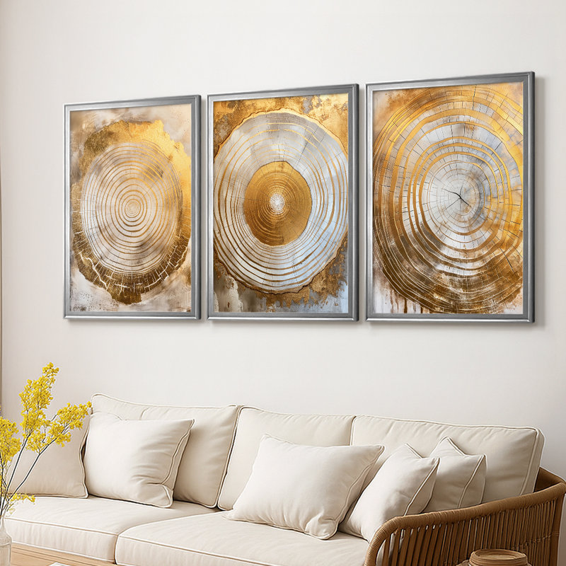 ABSTRACT Series CCXIV - Toile tendue avec châssis sur mesure - 3 pièces, Argent argent, H 21 po x l 30 po