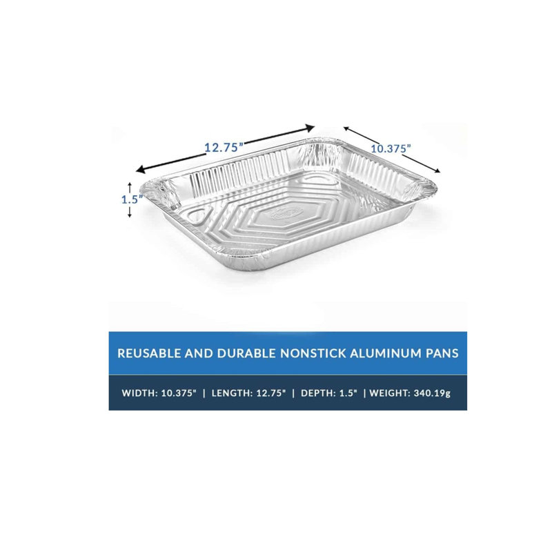 Demi-moule rectangulaire en aluminium peu profond - jetable pour les événements de restauration, les stations de buffet, les plats de réchaud, le rôtissage au four, la cuisson, la vapeur, la préparation des repas, le rangement du congélateur, les mets à emporter et les services alimentaires (24)