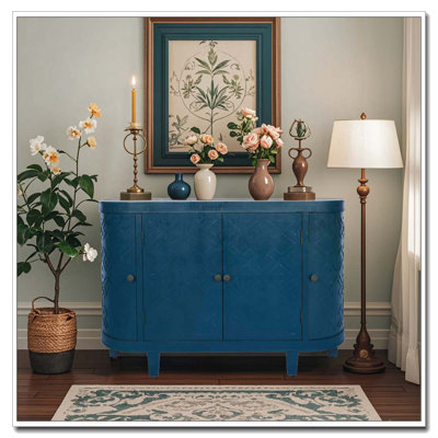 Four-Door Oval Fluted Accent Storage Buffet Cabinet