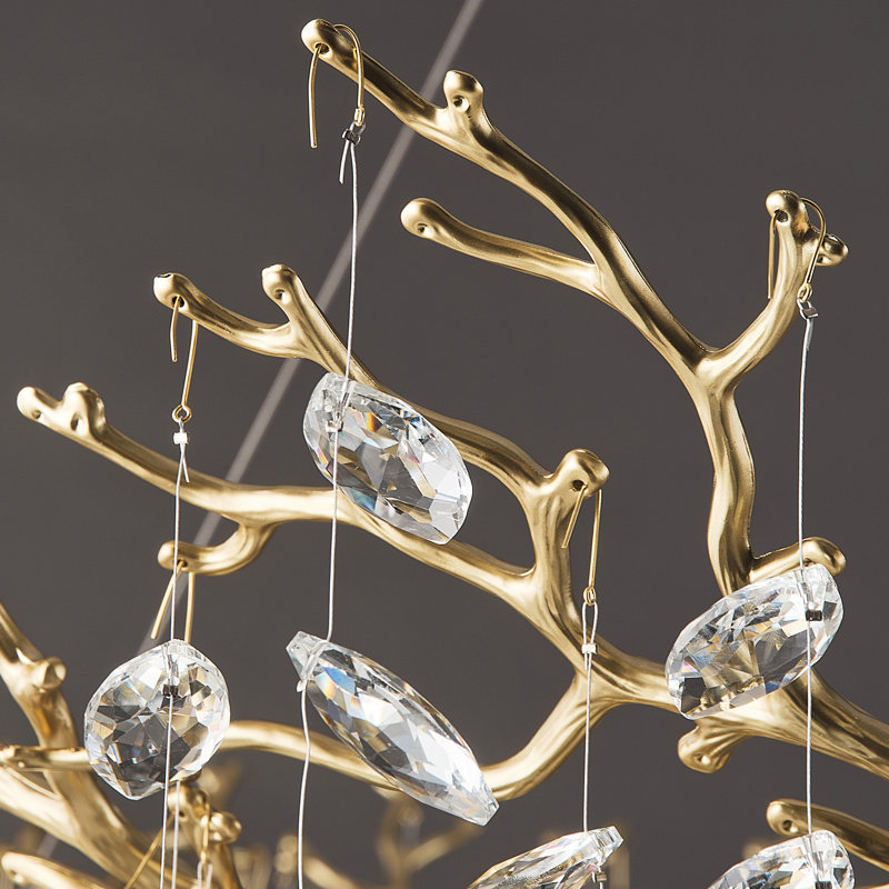 Lustre linéaire 10 branches en cristal 30 lumières à intensité variable, Or