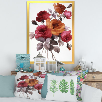 Rétro orange et roses rouges - peinture sur toile