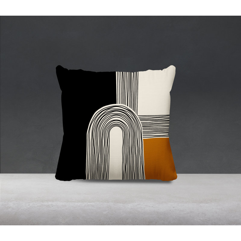 Coussin décoratif réversible intérieur / extérieur Cassie, Orange/crème/noir, H 19 po x l 19 po
