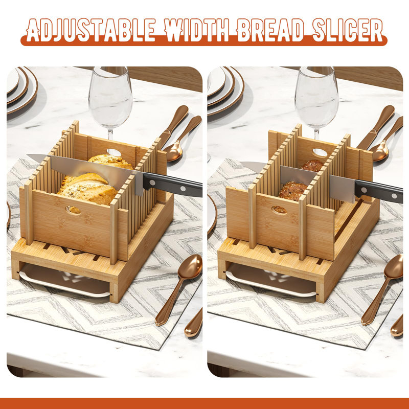 Bread Slicer For Homemade Bread,Bamboo Bread Slicer With Tray,Adjustable Bread Cutting Guide,Compact Board For Homemade Bread,Cakes, Bagels