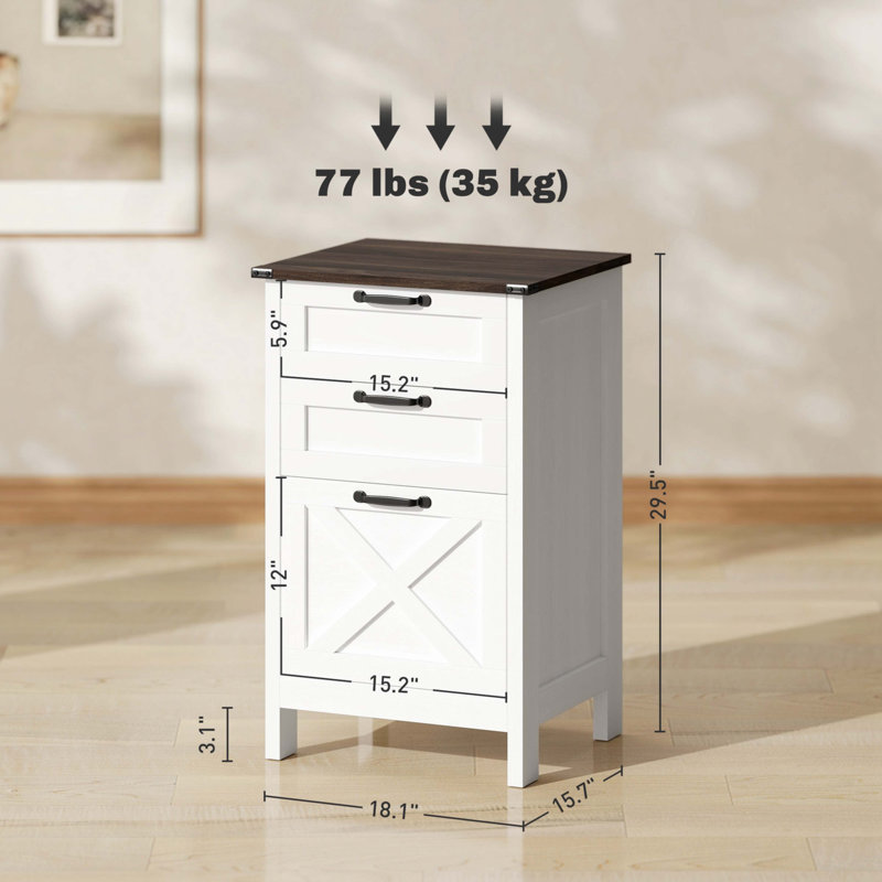 Modern Style File Cabinet With 3 Drawers, Brown/Distressed White